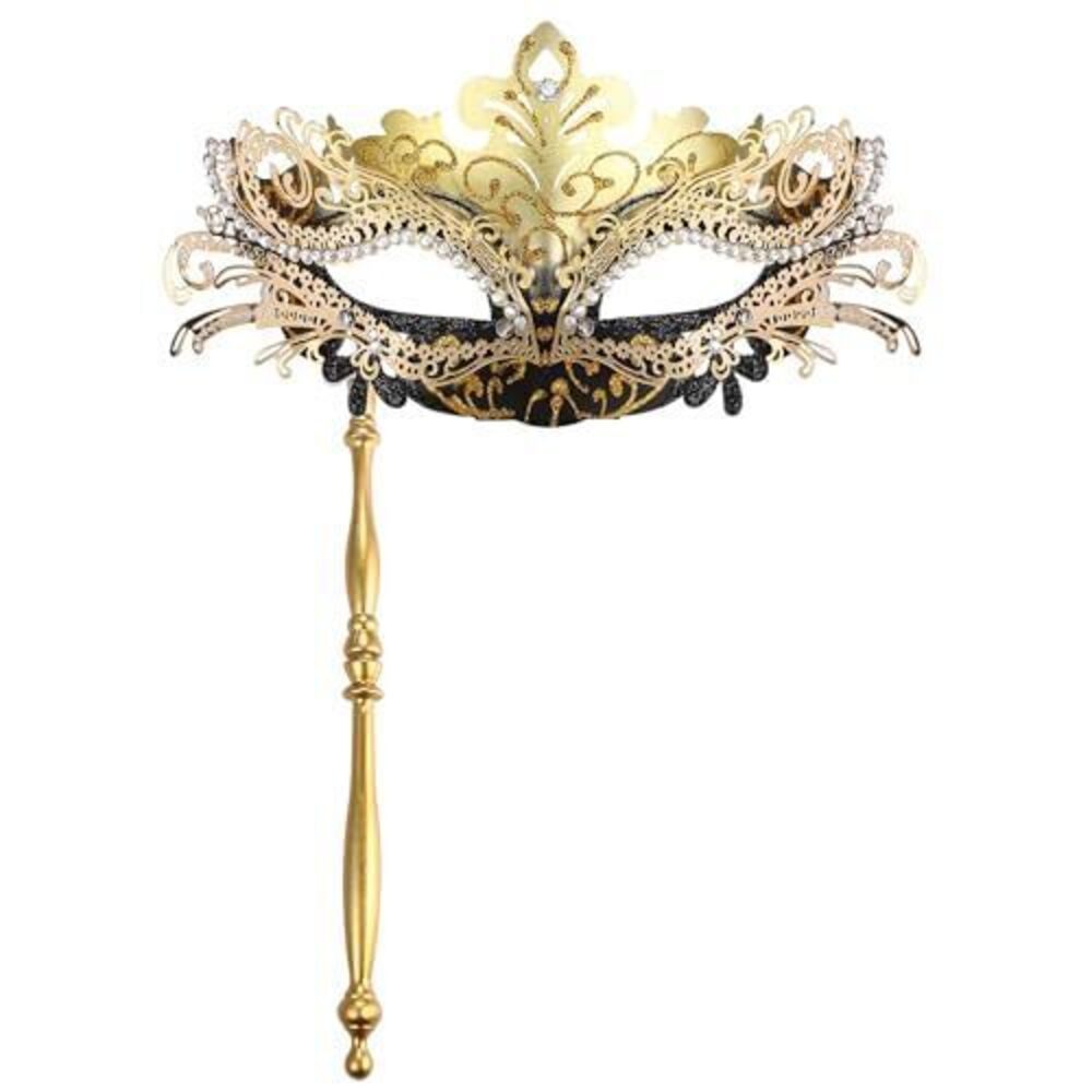 9285 Masquerade Mask with Stick: Rhinestones Deecorations Mardi Gras
